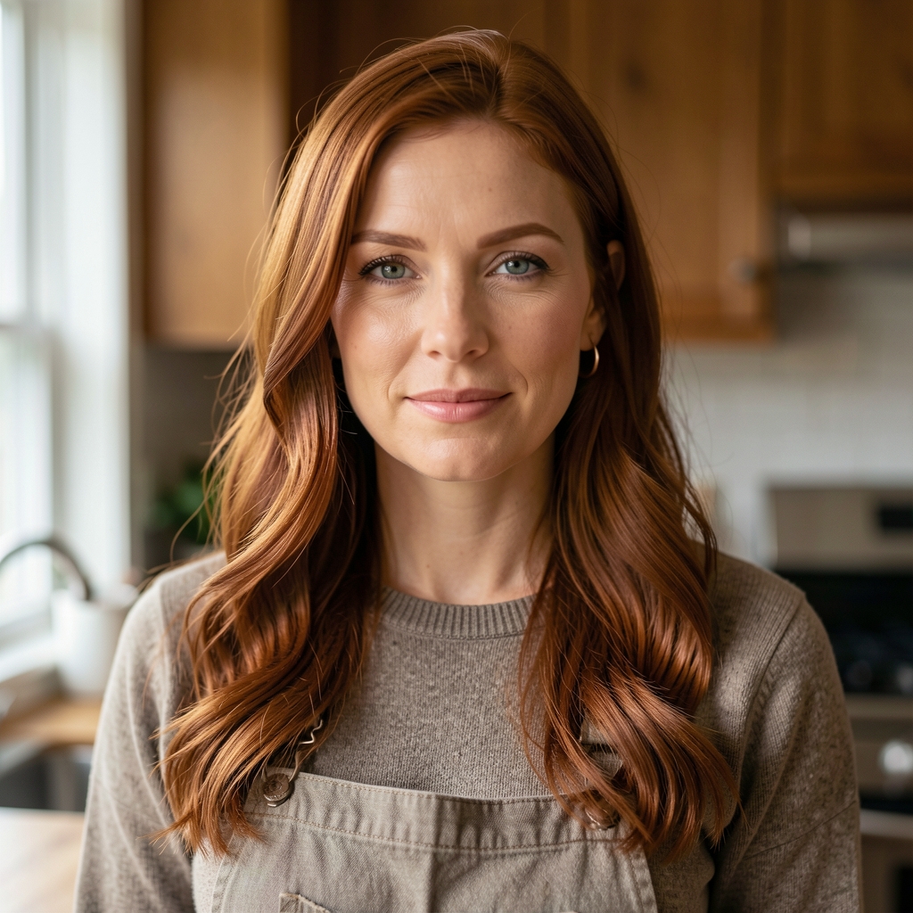 Editorial portrait of Phoebe Ashcroft, Guest Writer at Tardole Almanac, photographed in a kitchen setting with soft natural window light